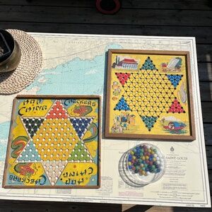 Vintage 40s Chinese Checkers Board Games with Marbles
